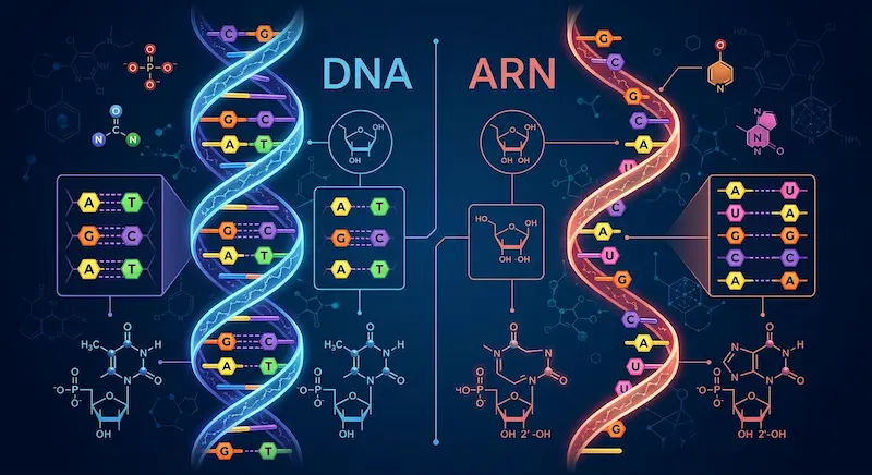 Diferencias entre ADN y ARN: estructura y función de cada molécula